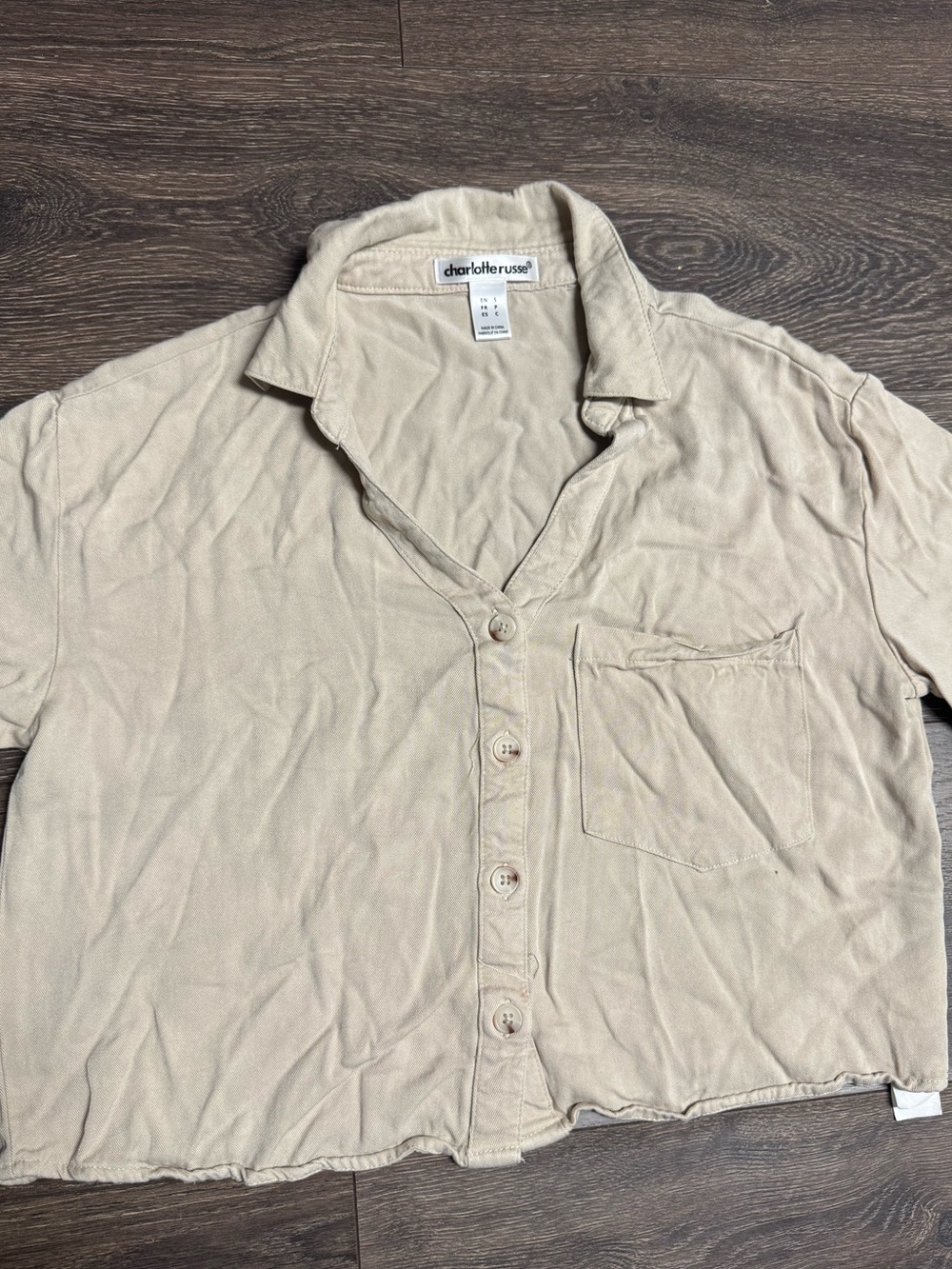 Charlotte Russe Light Beige Short Sleeve Button-Up Shirt